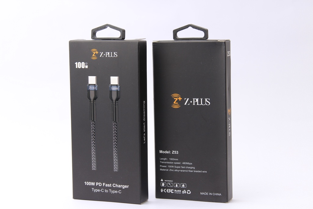 Z53 Z.PLUS 100W كابل طرفين تايب سي حراري فعلي
