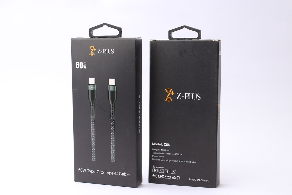 Z58 Z.PLUS 60W كابل طررفين تايب سي قماش فعلي